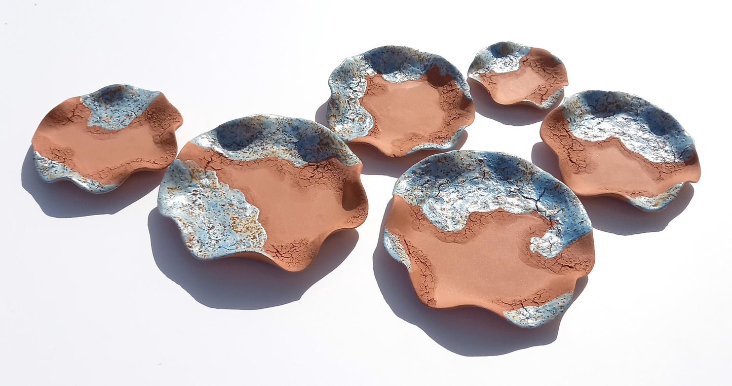 Vibrant Sky Blue & Terracotta Wall Art - Ceramic Sculpture - Modern Decorative Tiles - Made to Order