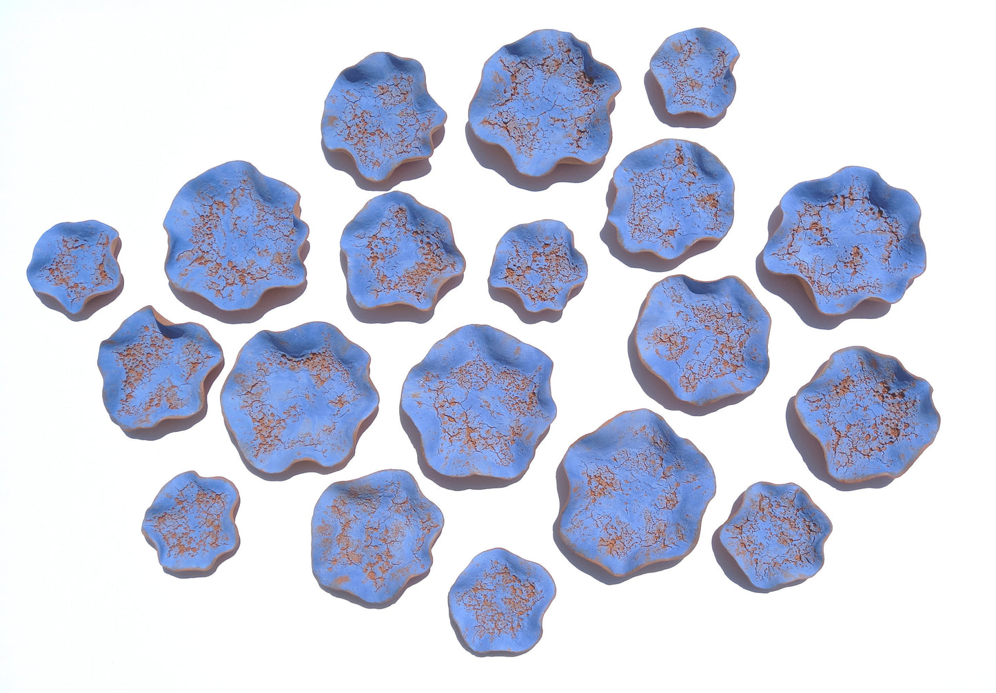 Navy Blue and Terracotta Wall Art Tiles: Flower Ceramic Sculpture (Made to Order)