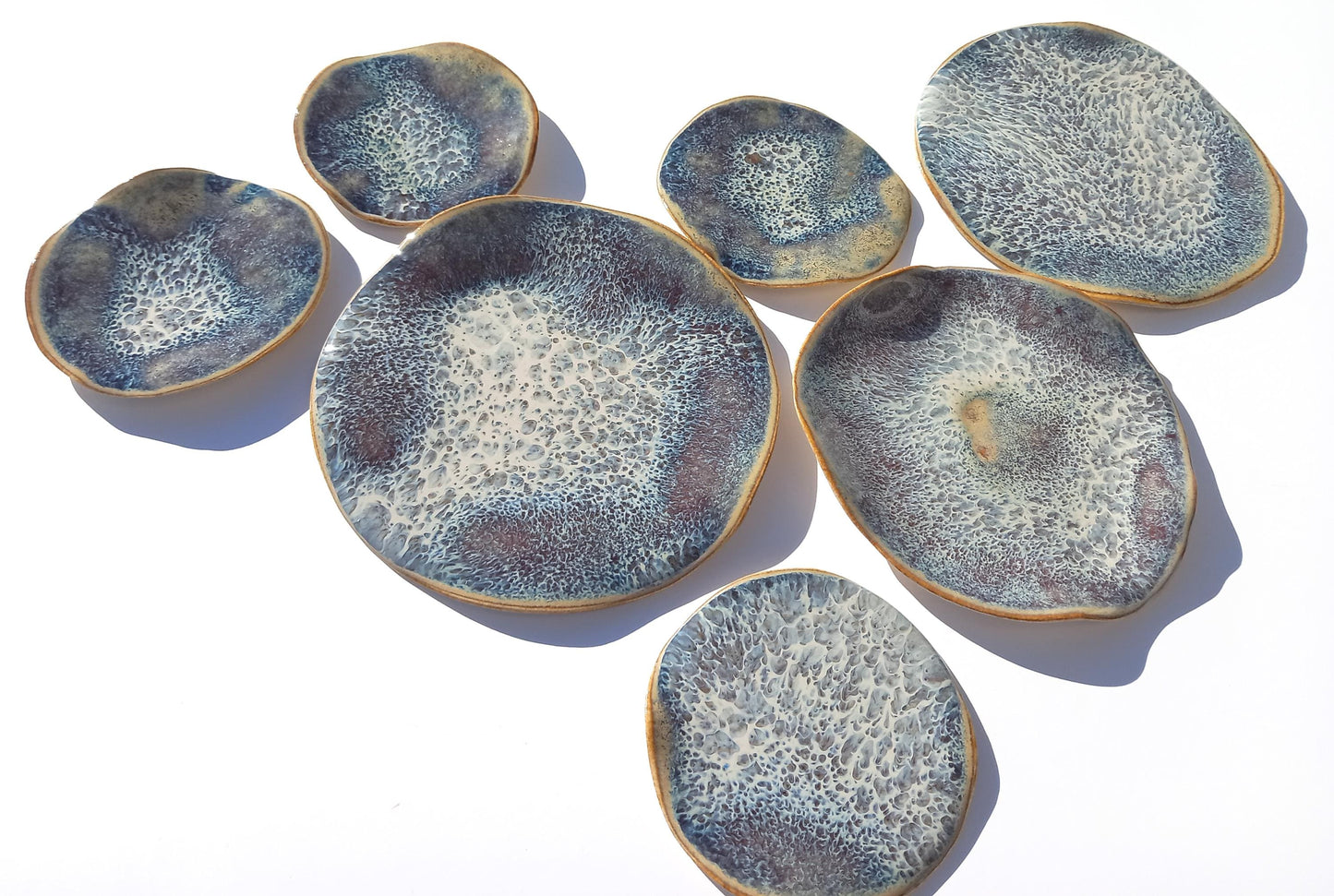 Organic Porcelain Wall Art Tiles - Blue, White & Honey - Made To Order