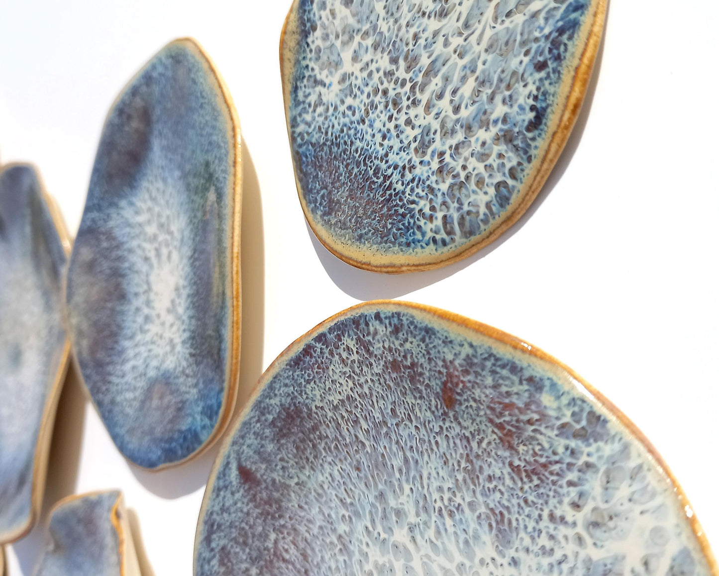 Organic Porcelain Wall Art Tiles - Blue, White & Honey - Made To Order