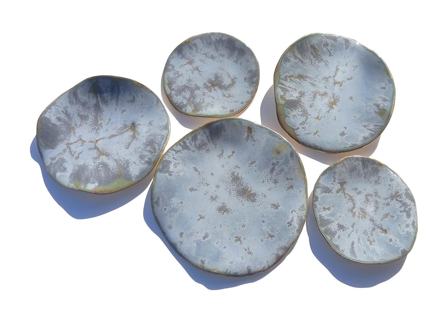Steel Blue Ceramic Wall Sculpture: Organic Round Porcelain Tile Art, Made to Order