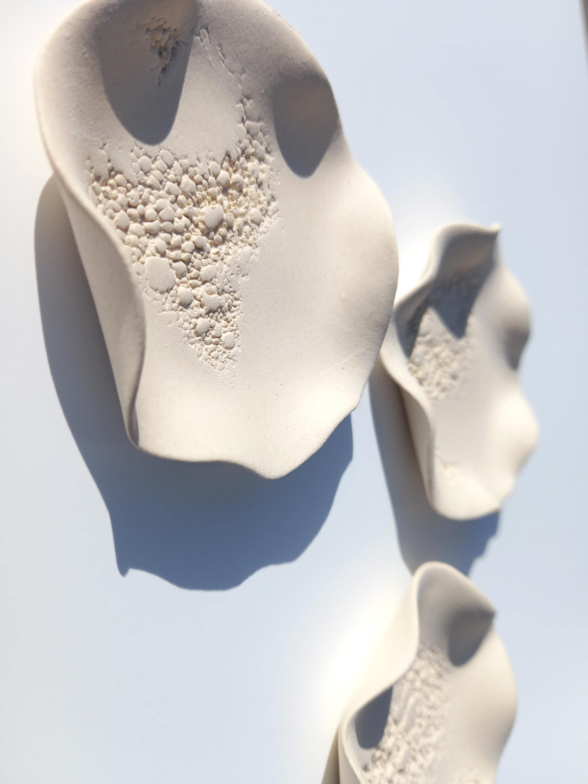Cream Porcelain Wall Flower Sculpture: Handmade Ivory Ceramic Tile Art, Made to Order