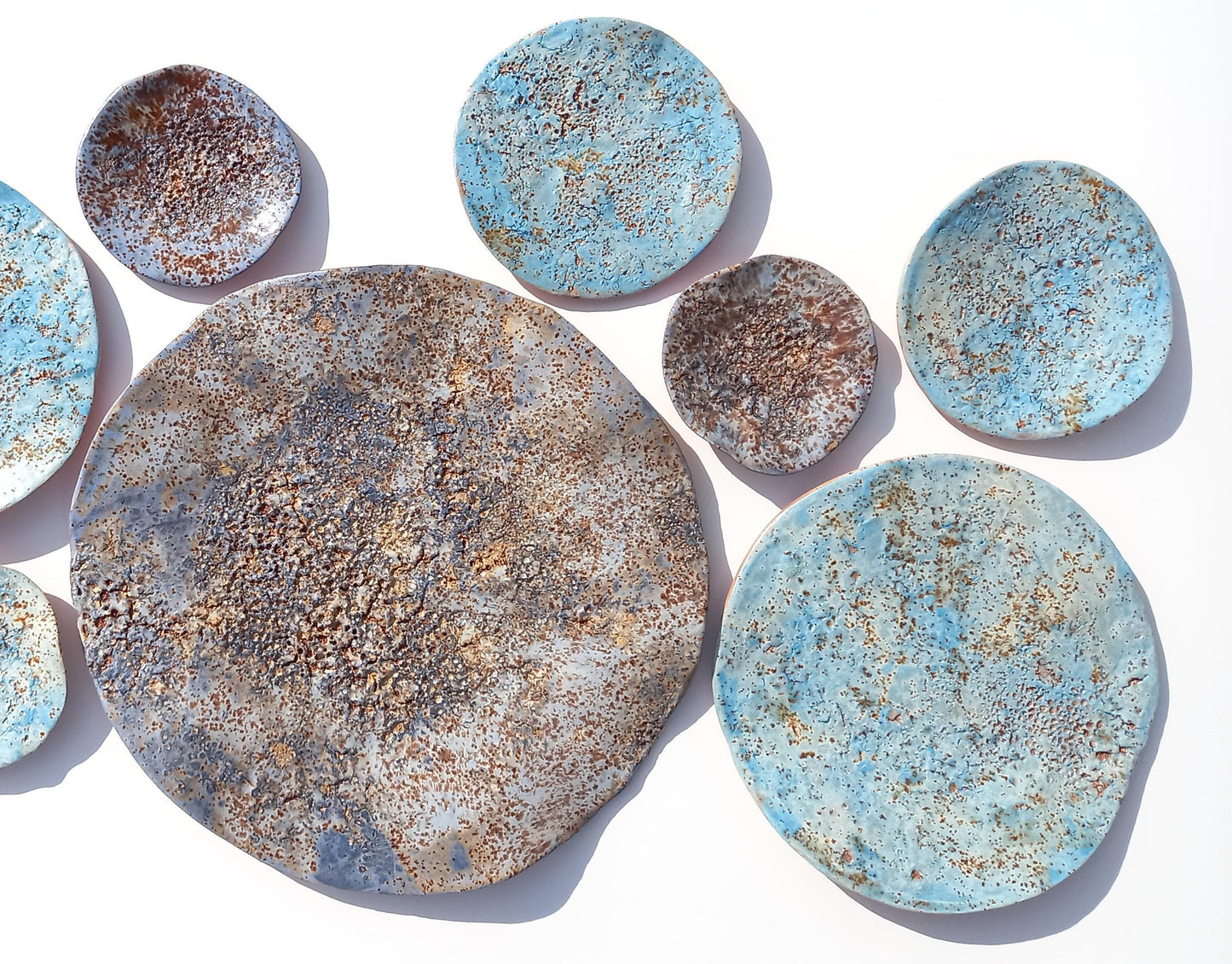 Navy & Sky Blue Terracotta Wall Art - Ceramic Wall Sculpture - Decorative Tiles - Made to Order