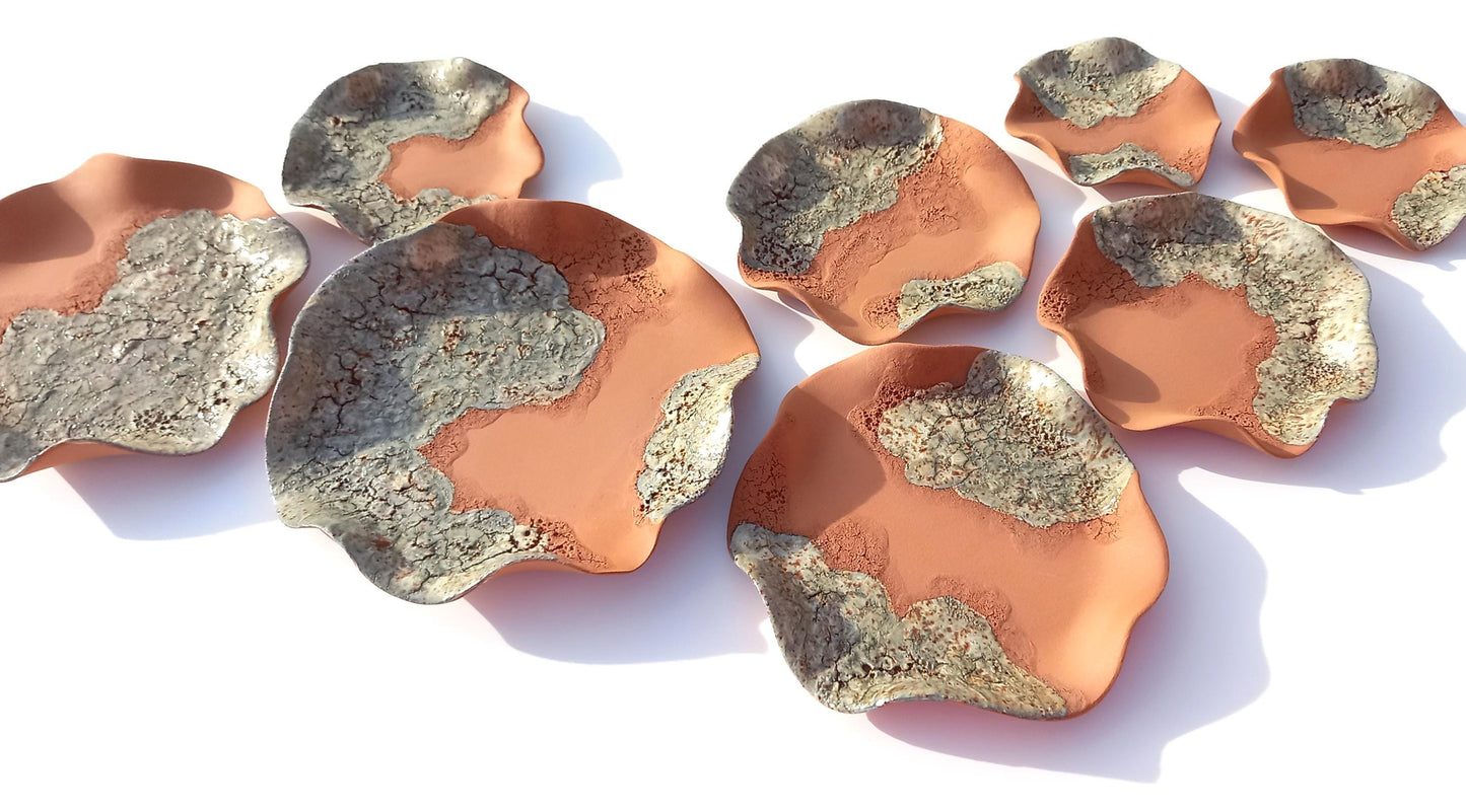Sage Green and Terracotta Wall Art - Ceramic Sculpture - Modern Decorative Tiles - Made to Order