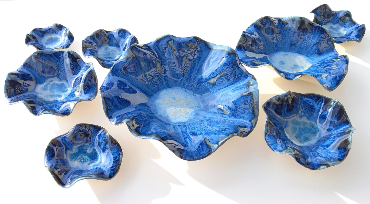 Large Blue Ceramic Wall Art - Fine Art Sculpture - Minimalist Installation - MADE TO ORDER