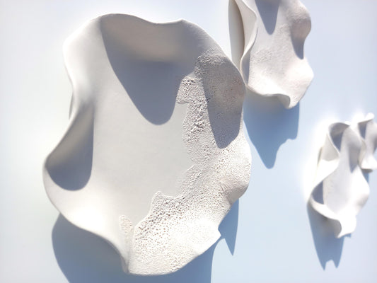 Large White Ceramic Wall Art - Minimalist Sculpture - Modern Floral Decor - Made to Order