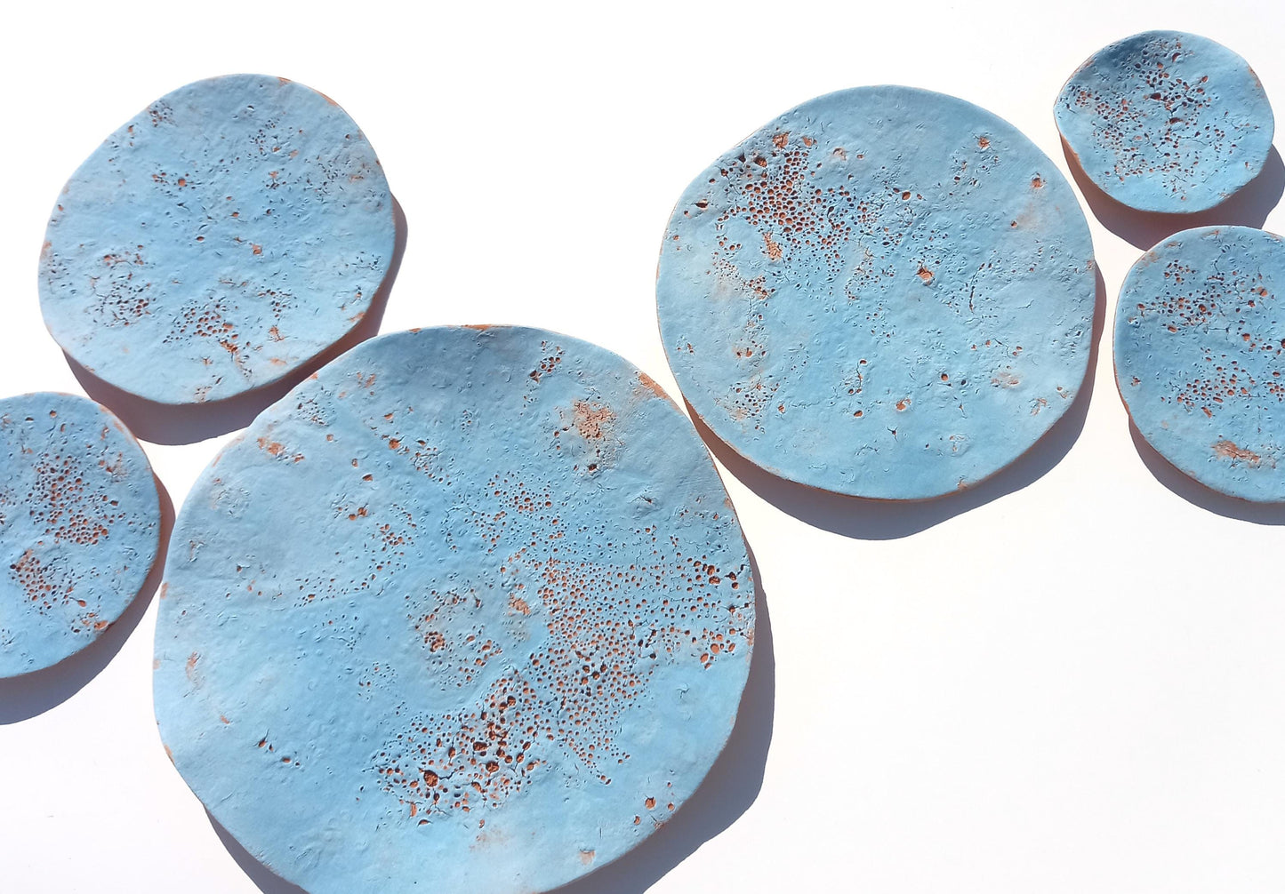 Terracotta Tile Wall Art: Sky Blue Ceramic Sculpture, Made to Order
