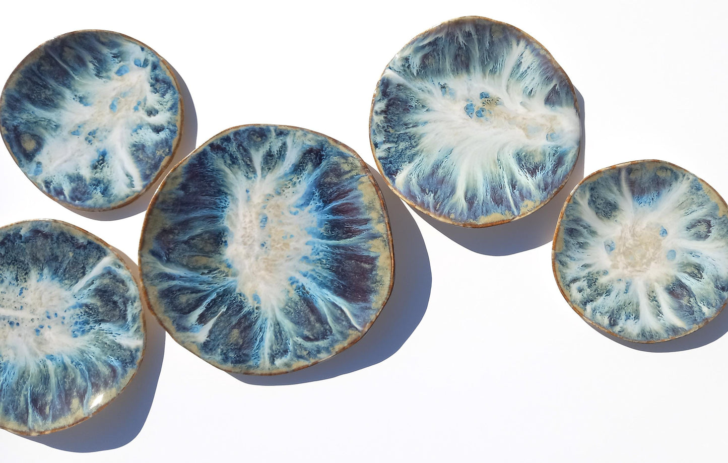 Organic Porcelain Wall Art Tiles - Blue, White & Honey - Made To Order