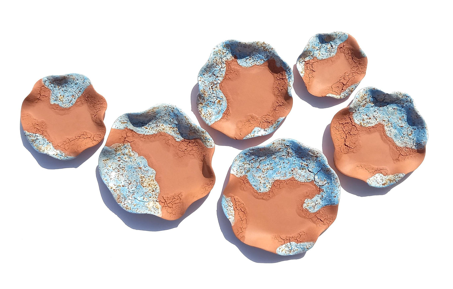 Vibrant Sky Blue & Terracotta Wall Art - Ceramic Sculpture - Modern Decorative Tiles - Made to Order