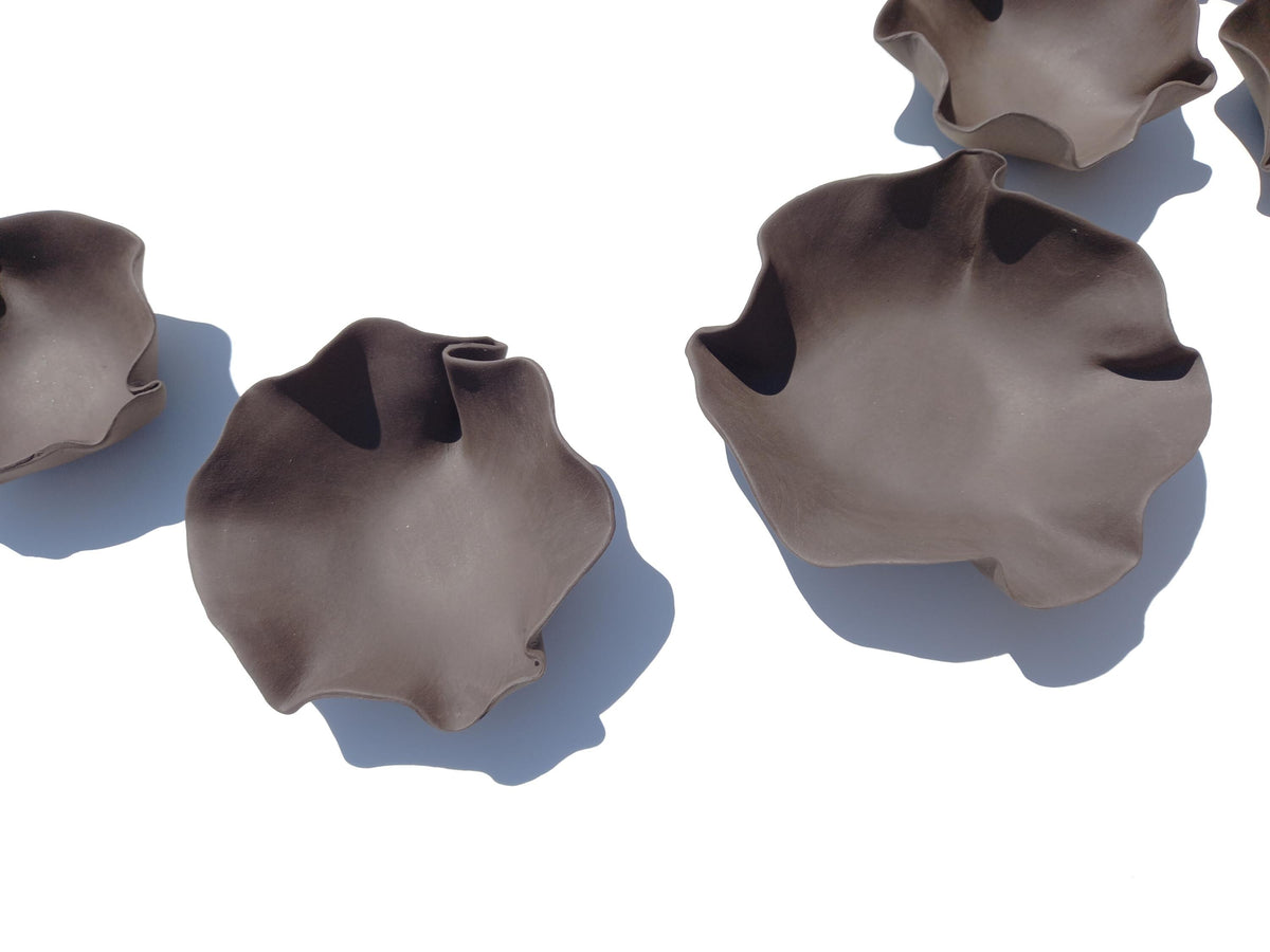 Charcoal Black Ceramic Flower Wall Tiles: Earthy Minimalist Art, Made to Order