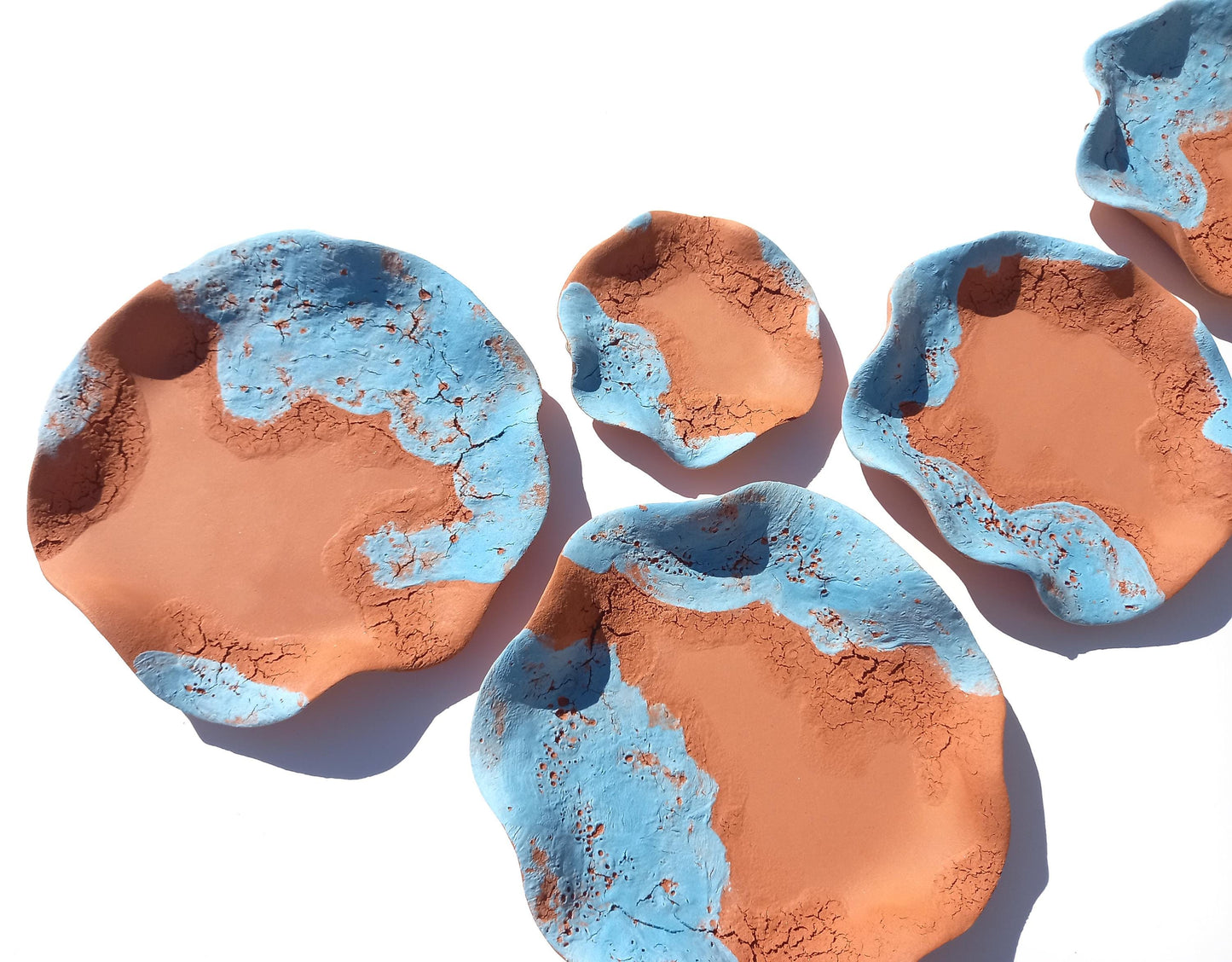 Sky Blue Terracotta Wall Art Tiles: Flower Ceramic Sculpture (Made to Order)