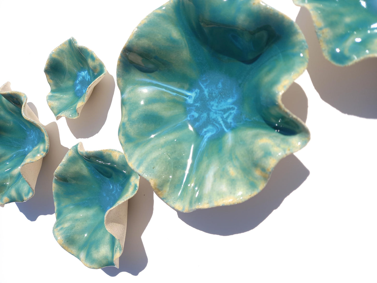 Handmade Ceramic Flower Wall Decor: Light Green & Blue Tulips (Made to Order)
