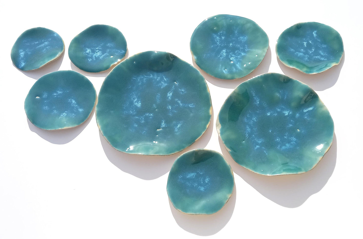 Turquoise Blue Ceramic Wall Sculpture: Organic Round Porcelain Tile Art, Made to Order