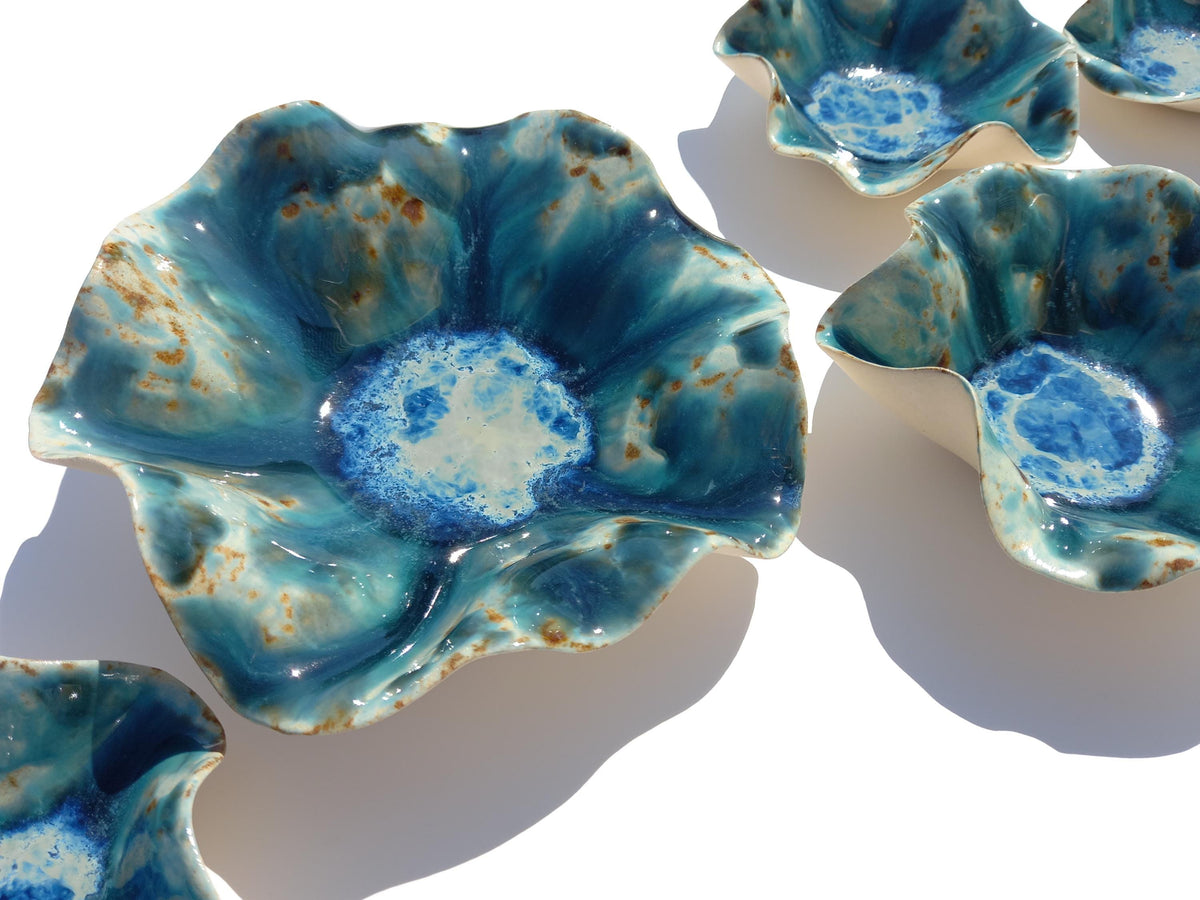 Blue Copper & Teal Porcelain Wall Art Sculptures: Handmade Ocean Tulips - MADE TO ORDER
