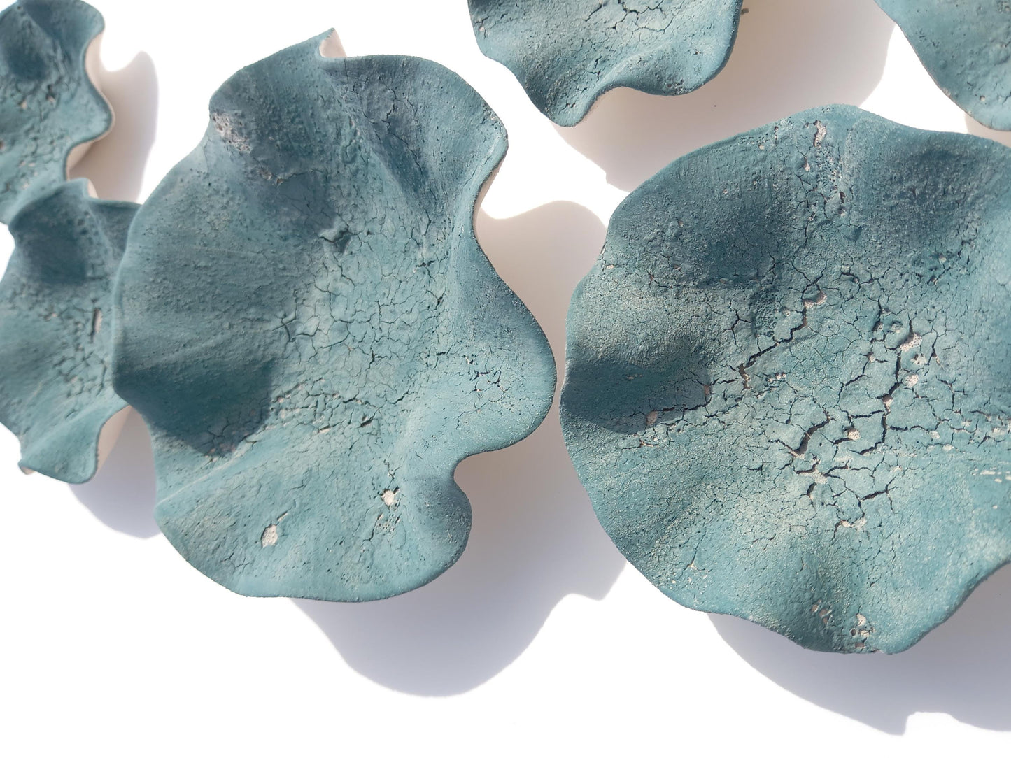 Teal Ceramic Flower Wall Art Tiles: Handmade Tulip Sculpture, Made to Order