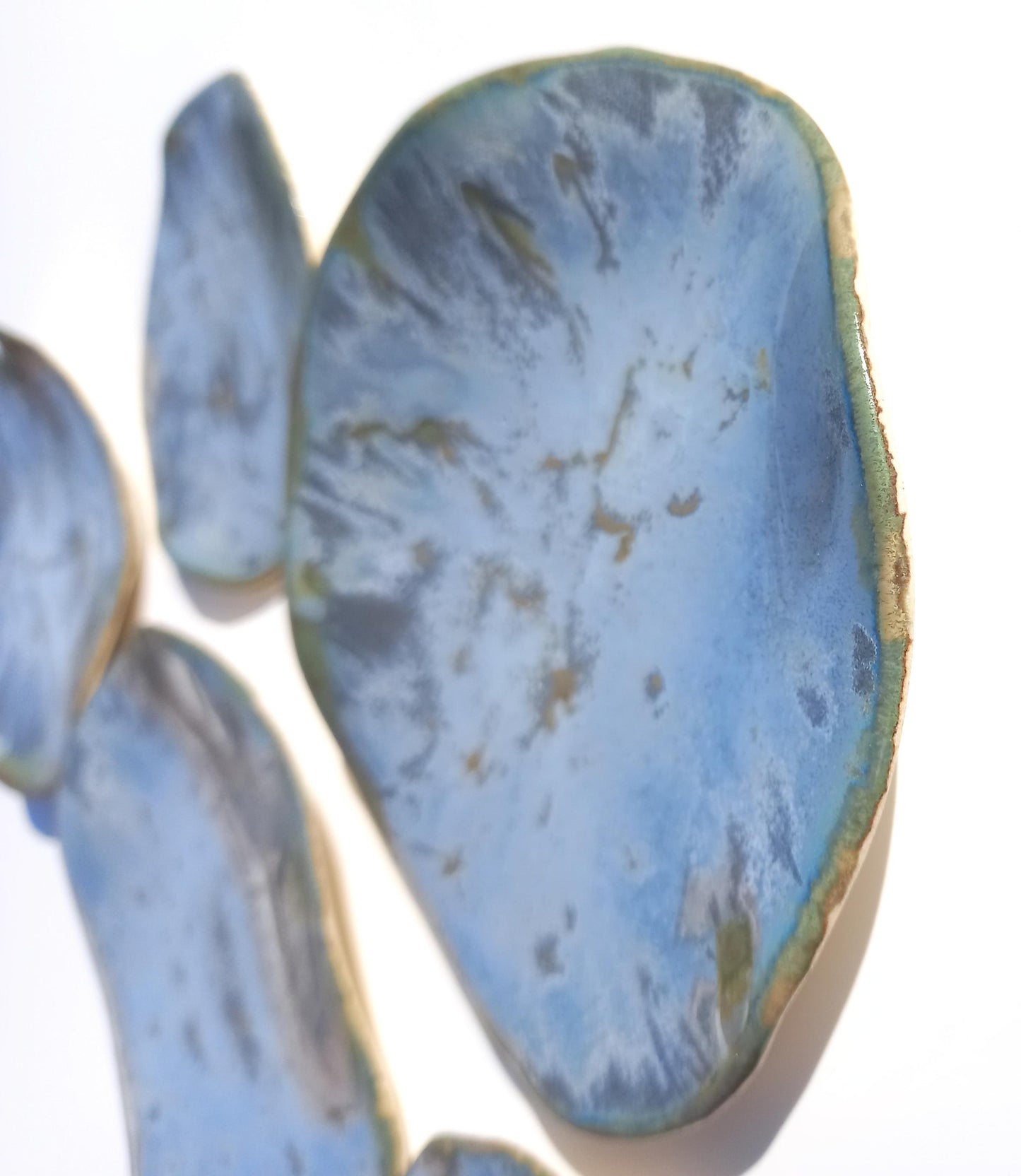 Steel Blue Ceramic Wall Sculpture: Organic Round Porcelain Tile Art, Made to Order