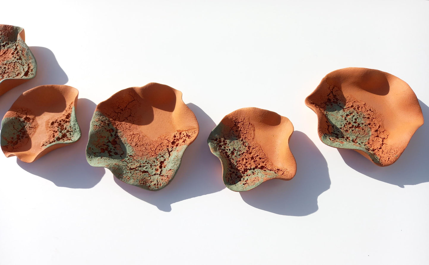 Sage Green and Terracotta Wall Art: Handmade Flower Ceramic Sculpture Set, Made to Order