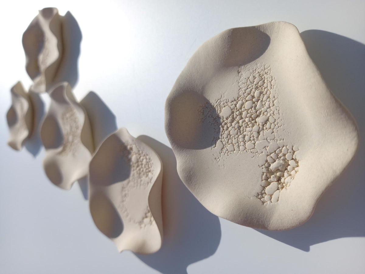 Cream Porcelain Wall Flower Sculpture: Handmade Ivory Ceramic Tile Art, Made to Order