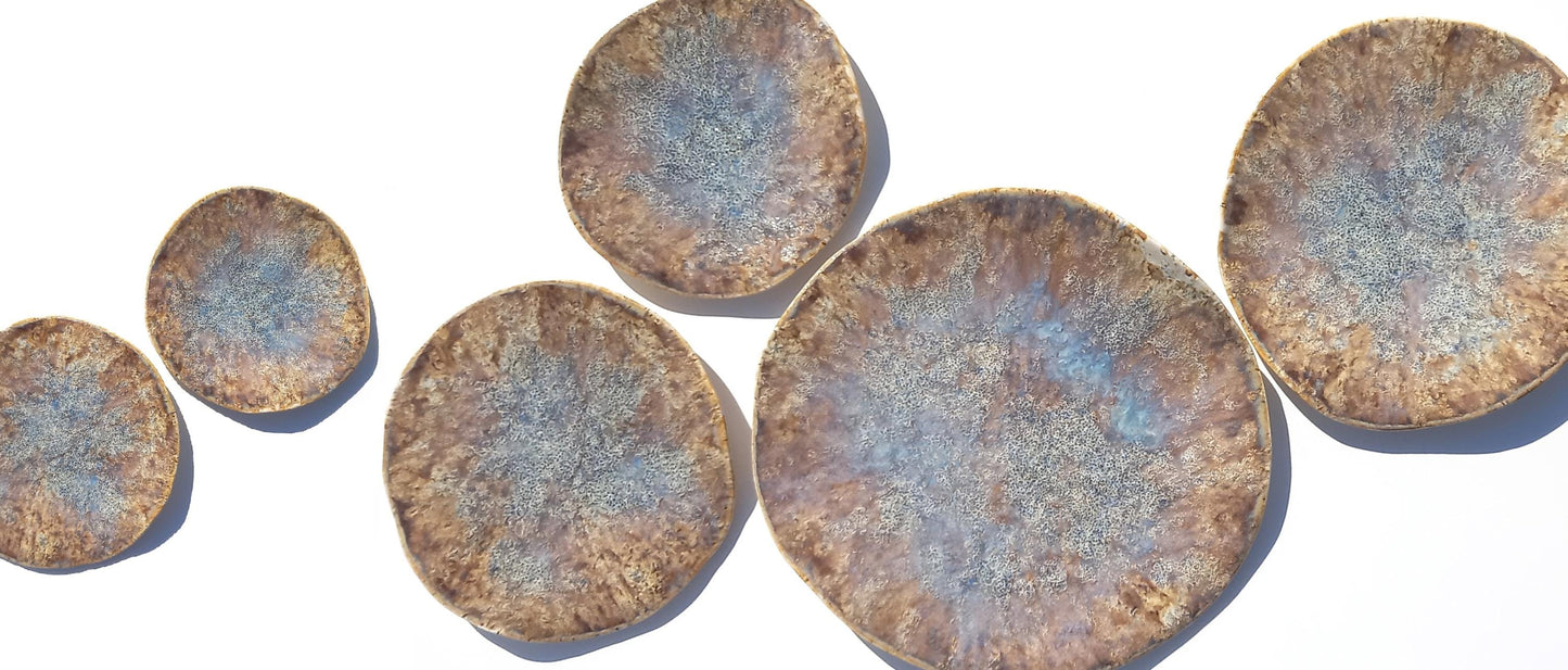 Organic Porcelain Wall Art Tiles - Beige, Honey, Brown & Blue - Made To Order