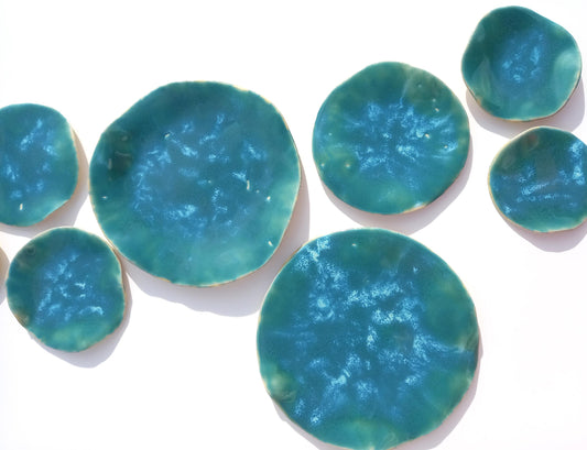 Turquoise Blue Ceramic Wall Sculpture: Organic Round Porcelain Tile Art, Made to Order