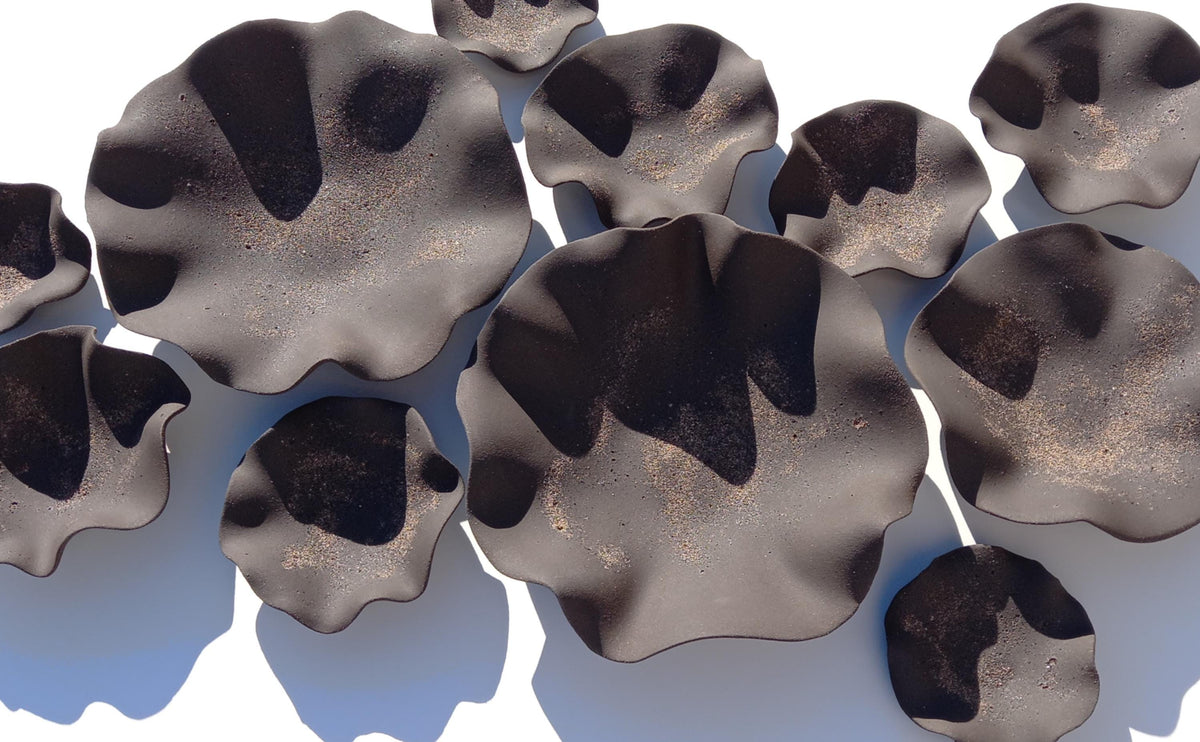 Charcoal Black Stoneware Tulip Wall Sculpture: Large Ceramic Flower Tiles, Made to Order