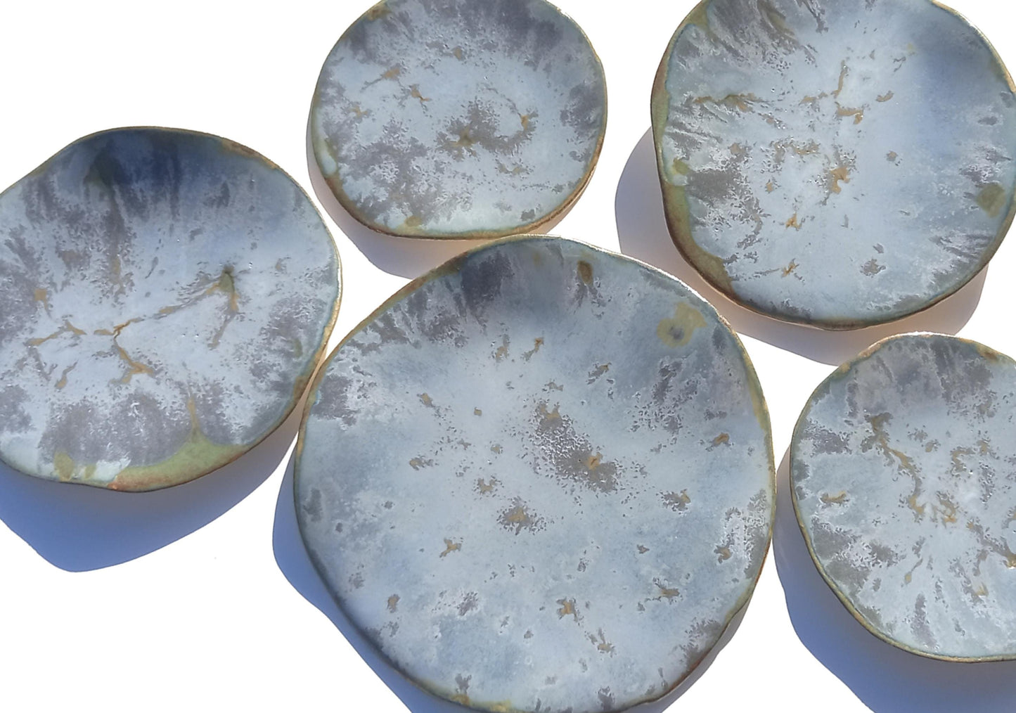Steel Blue Ceramic Wall Sculpture: Organic Round Porcelain Tile Art, Made to Order