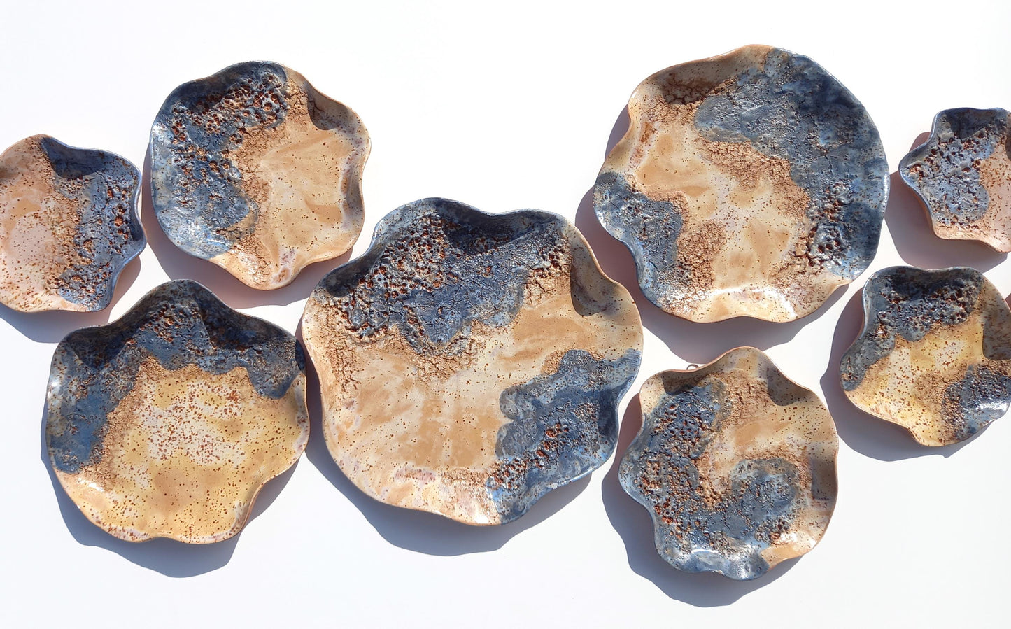 Navy and Terracotta Wall Art - Ceramic Wall Sculpture - Modern Decorative Tiles - Made to Order