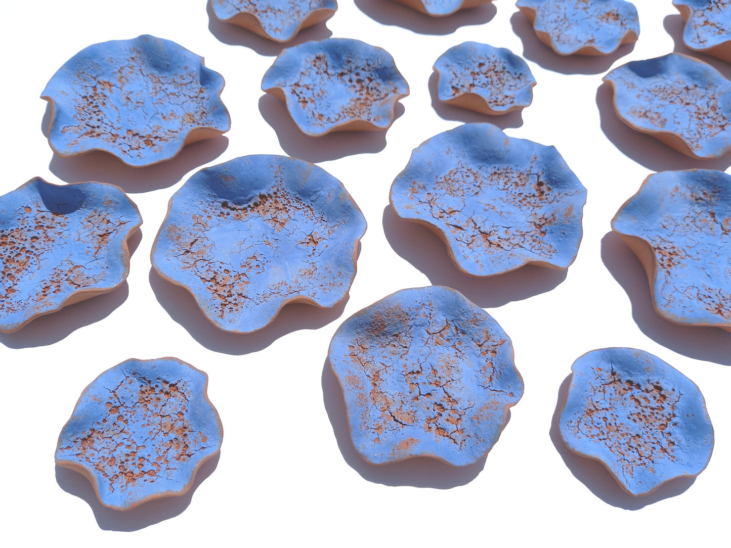 Navy Blue and Terracotta Wall Art Tiles: Flower Ceramic Sculpture (Made to Order)