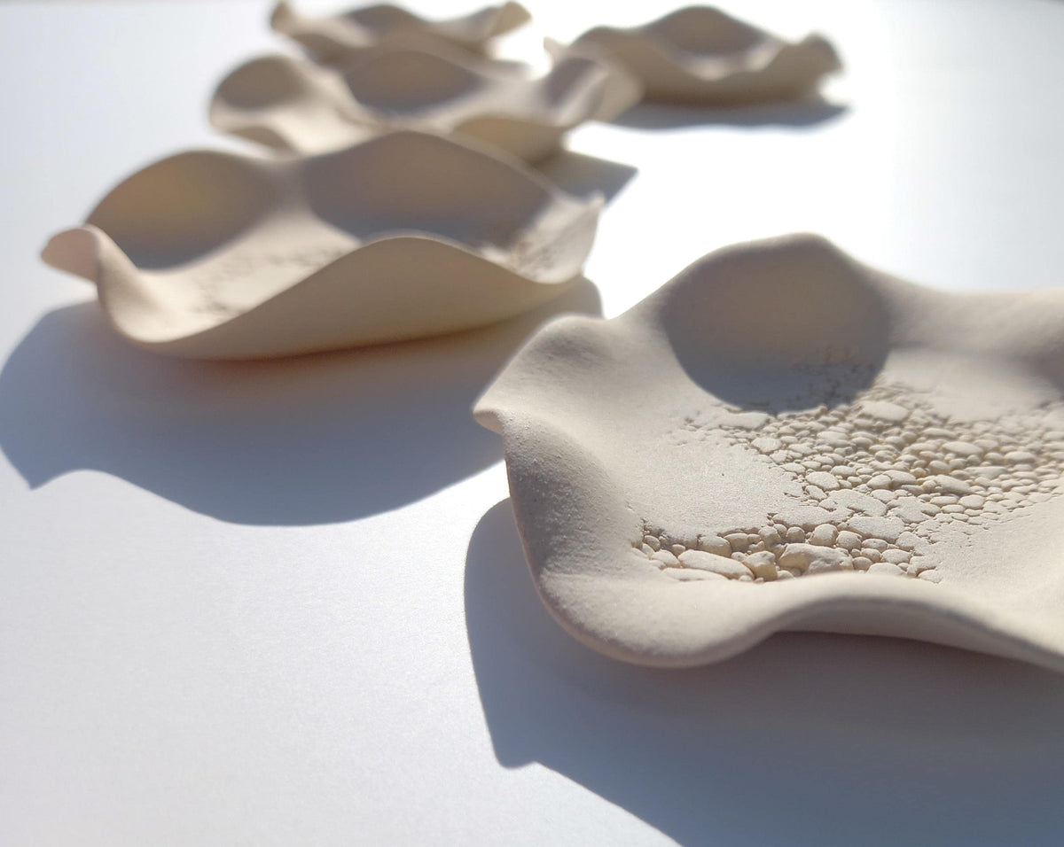Cream Porcelain Wall Flower Sculpture: Handmade Ivory Ceramic Tile Art, Made to Order
