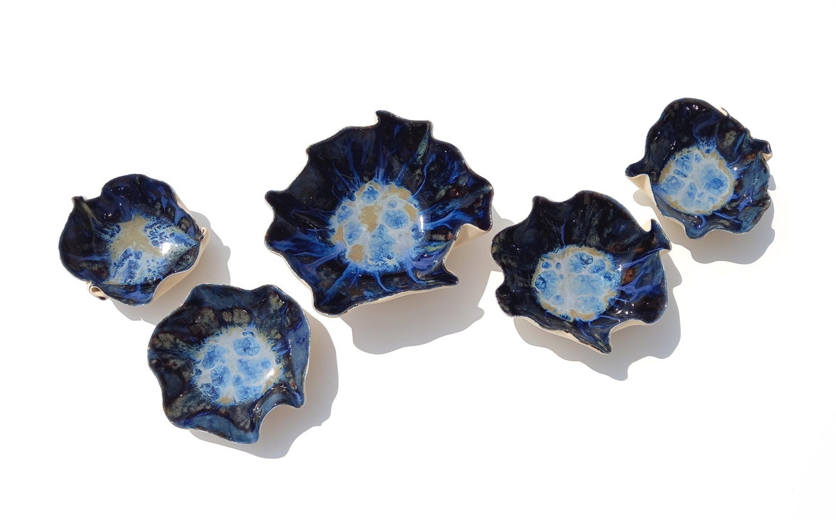 Dark Blue Porcelain Wall Art Tulips - Custom Ceramic Sculpture Set, Made to Order