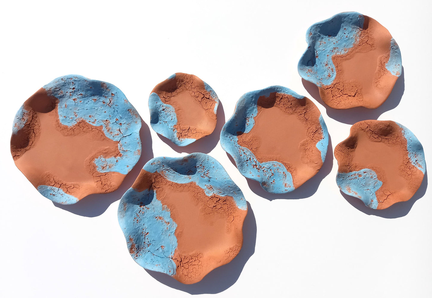 Sky Blue Terracotta Wall Art Tiles: Flower Ceramic Sculpture (Made to Order)