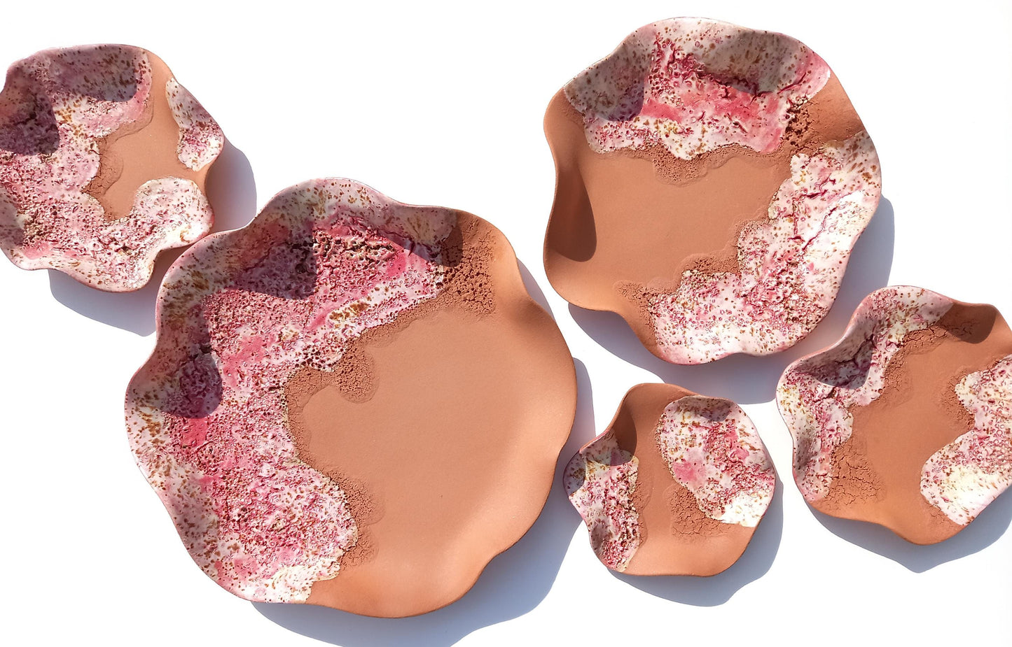 Fuchsia & Cream Pink Terracotta Wall Art. Handmade Ceramic Tulip Sculpture Set, Made to Order