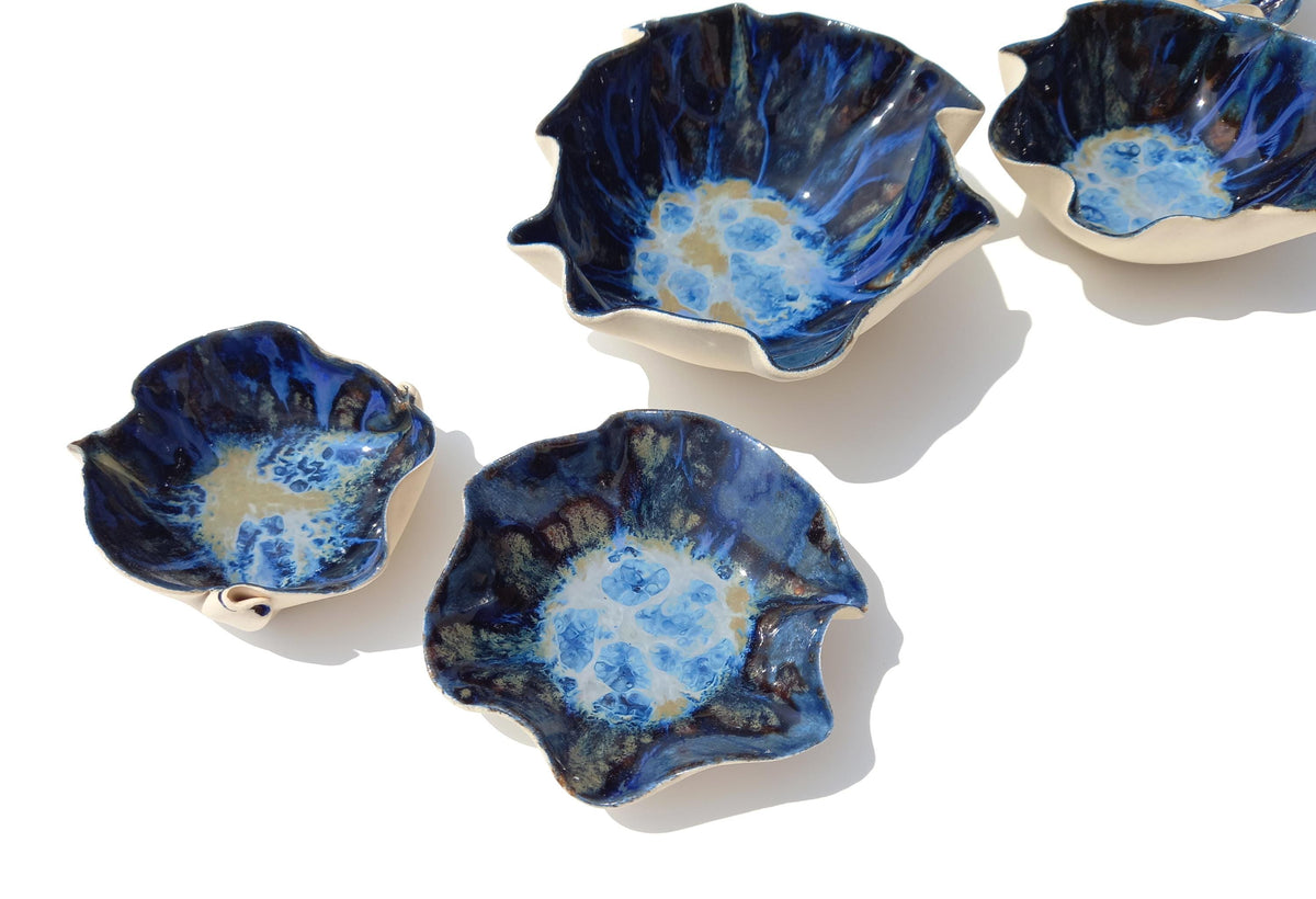 Dark Blue Porcelain Wall Art Tulips - Custom Ceramic Sculpture Set, Made to Order