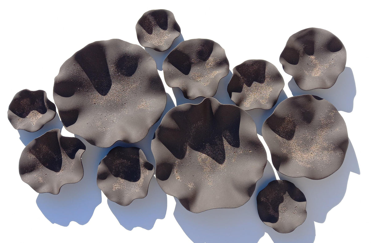 Charcoal Black Stoneware Tulip Wall Sculpture: Large Ceramic Flower Tiles, Made to Order
