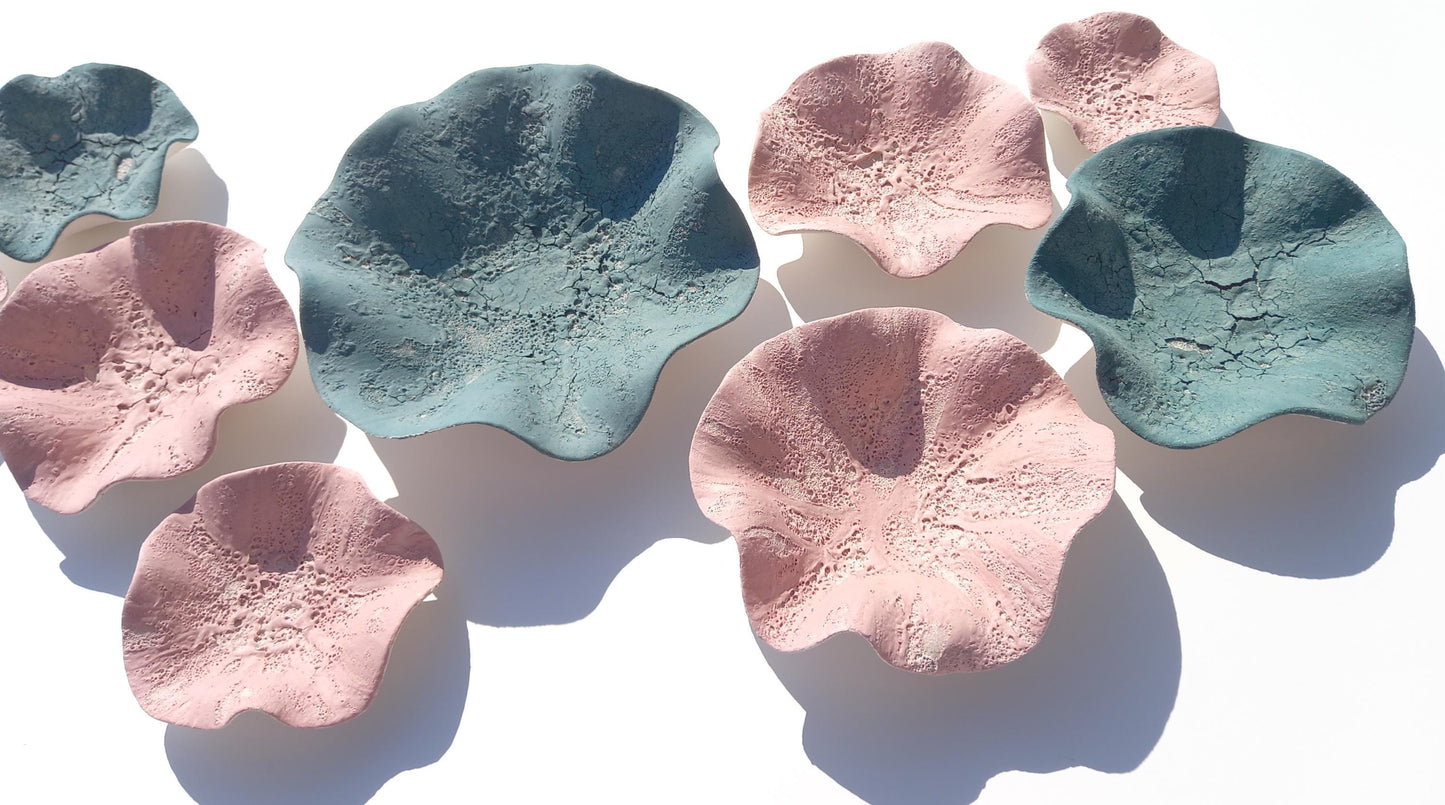 Large Teal & Pink Ceramic Wall Art - Floral Sculpture - Decorative Tiles MADE TO ORDER