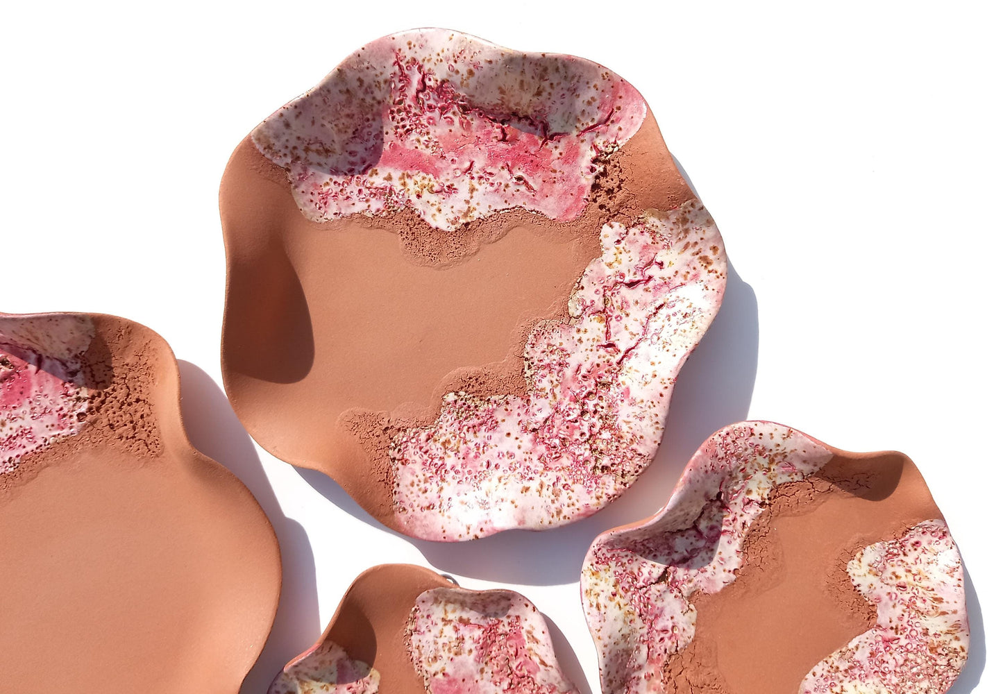 Fuchsia & Cream Pink Terracotta Wall Art. Handmade Ceramic Tulip Sculpture Set, Made to Order