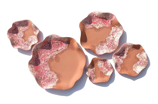 Fuchsia & Cream Pink Terracotta Wall Art. Handmade Ceramic Tulip Sculpture Set, Made to Order