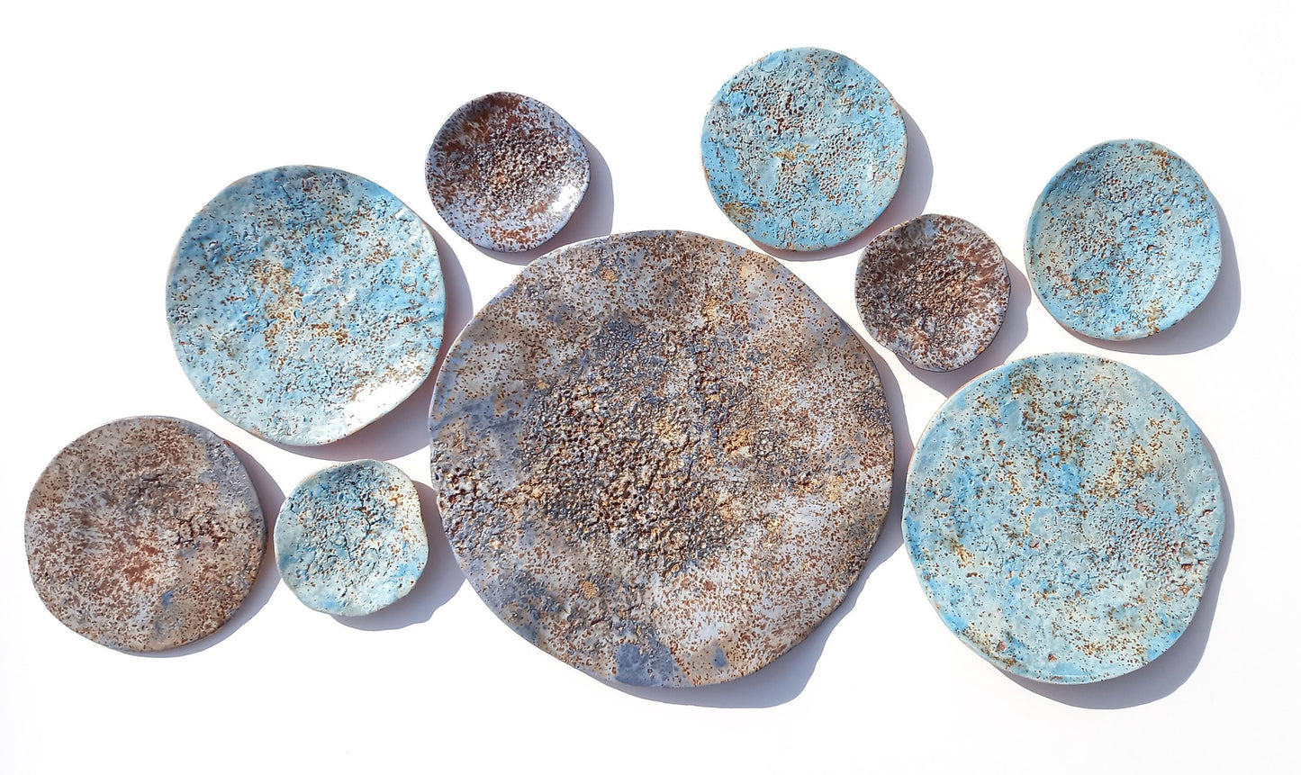 Navy & Sky Blue Terracotta Wall Art - Ceramic Wall Sculpture - Decorative Tiles - Made to Order