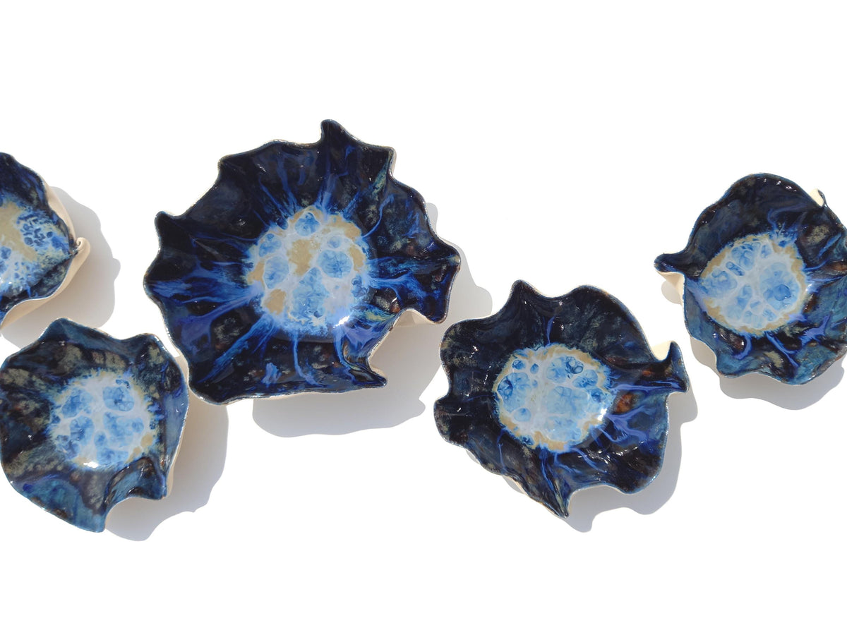 Dark Blue Porcelain Wall Art Tulips - Custom Ceramic Sculpture Set, Made to Order