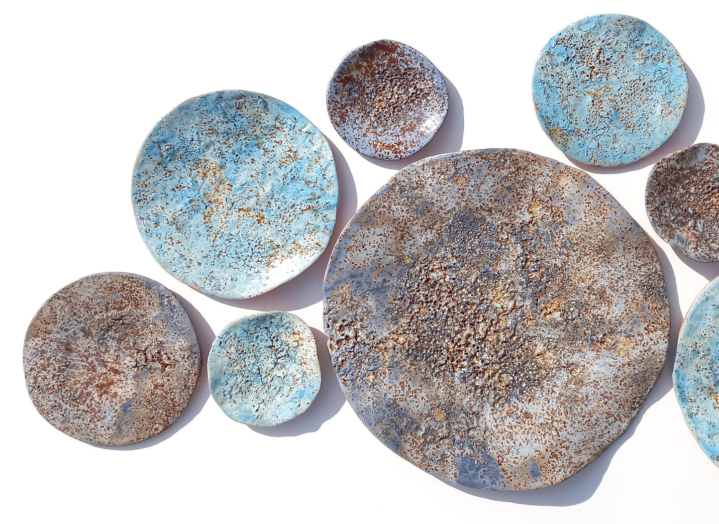 Navy & Sky Blue Terracotta Wall Art - Ceramic Wall Sculpture - Decorative Tiles - Made to Order