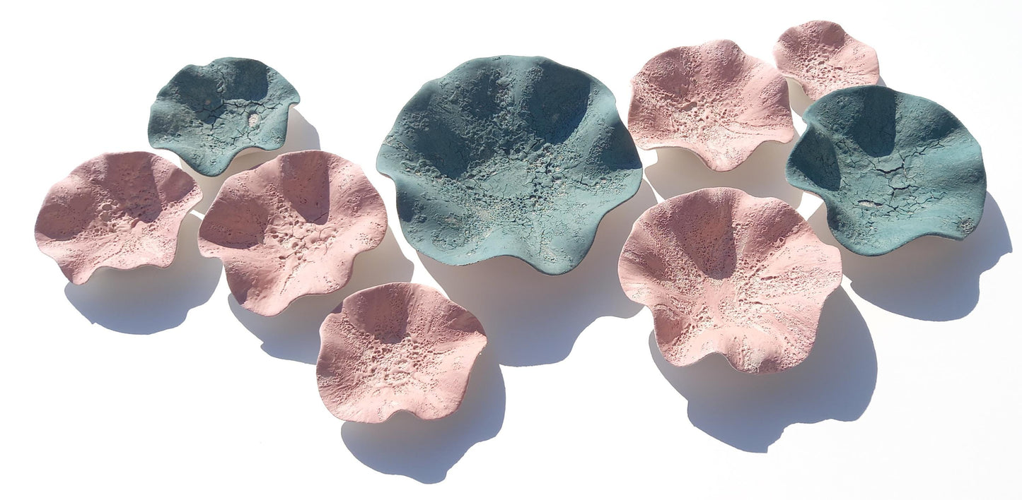 Large Teal & Pink Ceramic Wall Art - Floral Sculpture - Decorative Tiles MADE TO ORDER