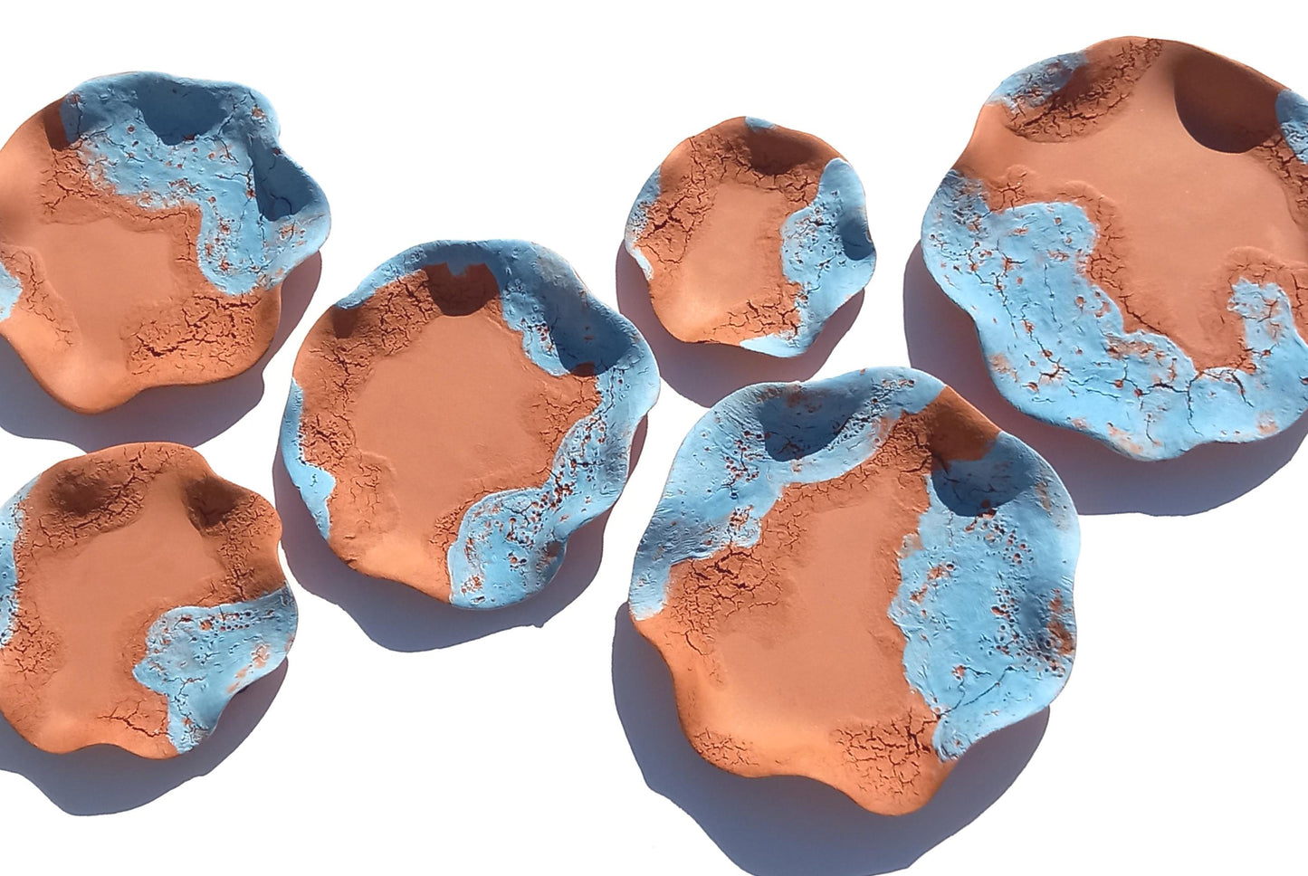 Sky Blue Terracotta Wall Art Tiles: Flower Ceramic Sculpture (Made to Order)