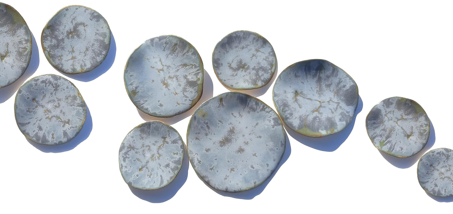 Steel Blue Ceramic Wall Sculpture: Organic Round Porcelain Tile Art, Made to Order