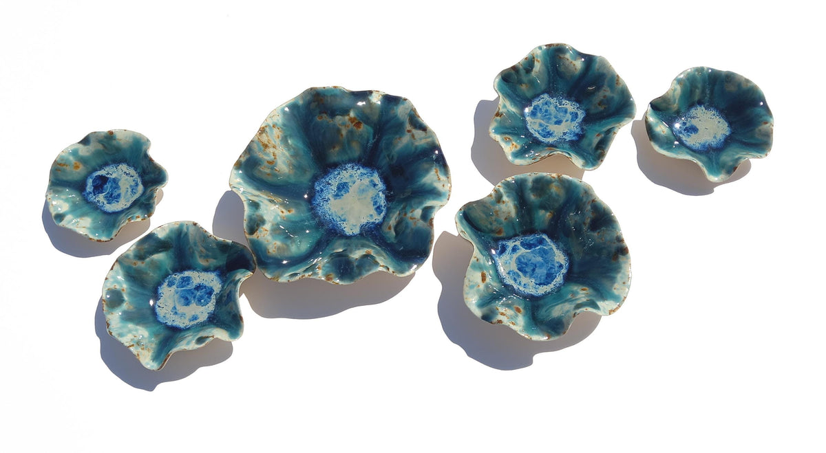 Blue Copper & Teal Porcelain Wall Art Sculptures: Handmade Ocean Tulips - MADE TO ORDER