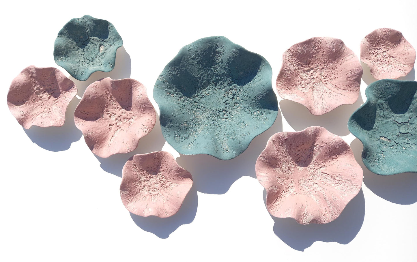 Large Teal & Pink Ceramic Wall Art - Floral Sculpture - Decorative Tiles MADE TO ORDER