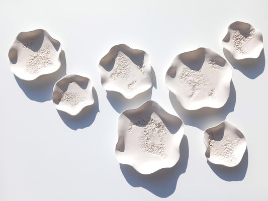 White Ceramic Flower Wall Art Tiles: Large Floral Wall Sculpture, Made to Order