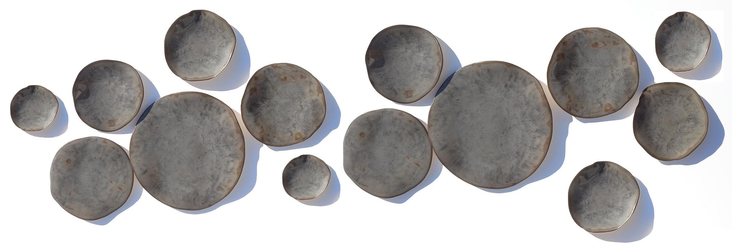 Taupe Gray & Stone Ceramic Wall Sculpture: Organic Round Porcelain Tile Art, Made to Order