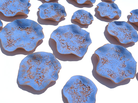 Navy Blue and Terracotta Wall Art Tiles: Flower Ceramic Sculpture (Made to Order)