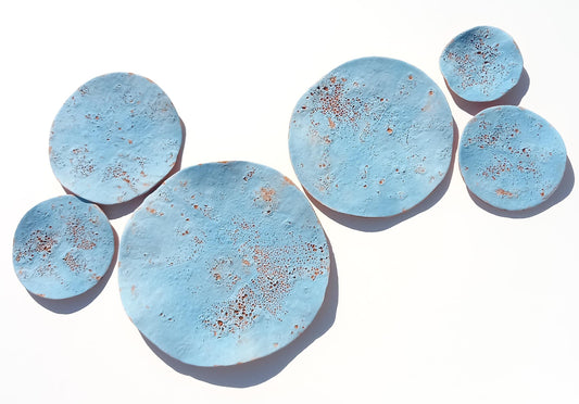 Terracotta Tile Wall Art: Sky Blue Ceramic Sculpture, Made to Order
