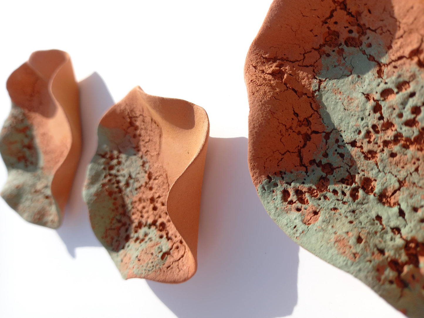 Sage Green and Terracotta Wall Art: Handmade Flower Ceramic Sculpture Set, Made to Order